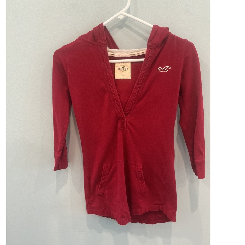 Vintage Y2K Hollister Womens Lightweight Henley Hoodie XS Red Bella Swan Preppy